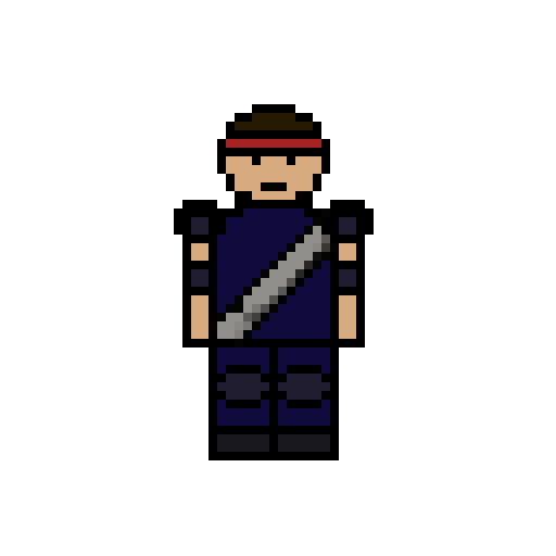 Pixel sprite of the soldier with a red headband, in a two-frame animation.