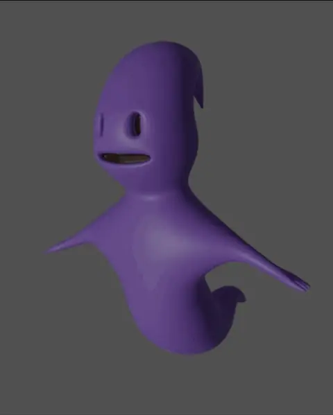A purple ghost floating in its idle loop.