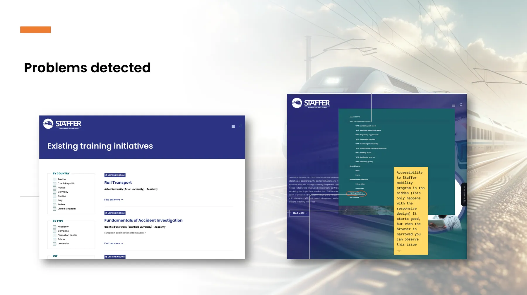 Slide: problems detected in the existing interface.