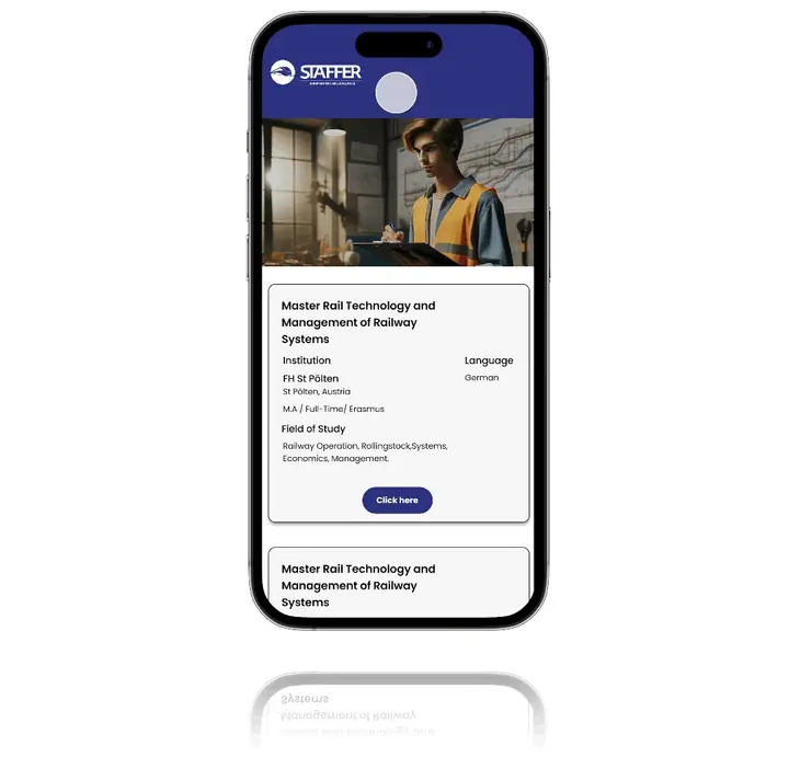 Animated mobile screens: scrolling through the programme cards on a phone.