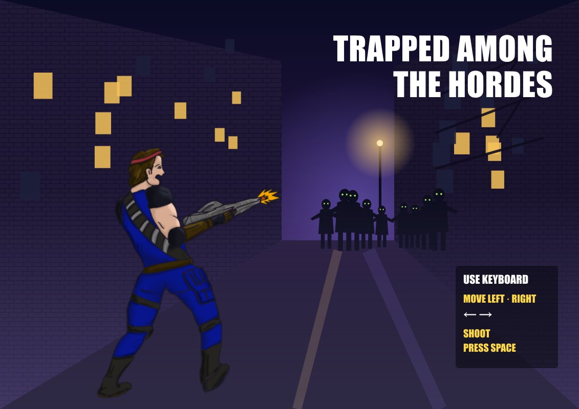 Trapped among the hordes: the soldier with his machine gun in a night alley. Keyboard: arrows to move, Space to shoot.